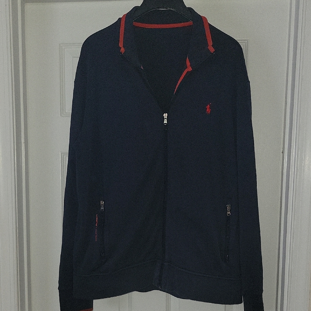 Ralph Lauren Dark Blue Zip-Up Sweater with Red Details